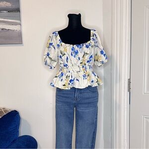 Express flowered blouse on/off shoulder peplum detail size Small